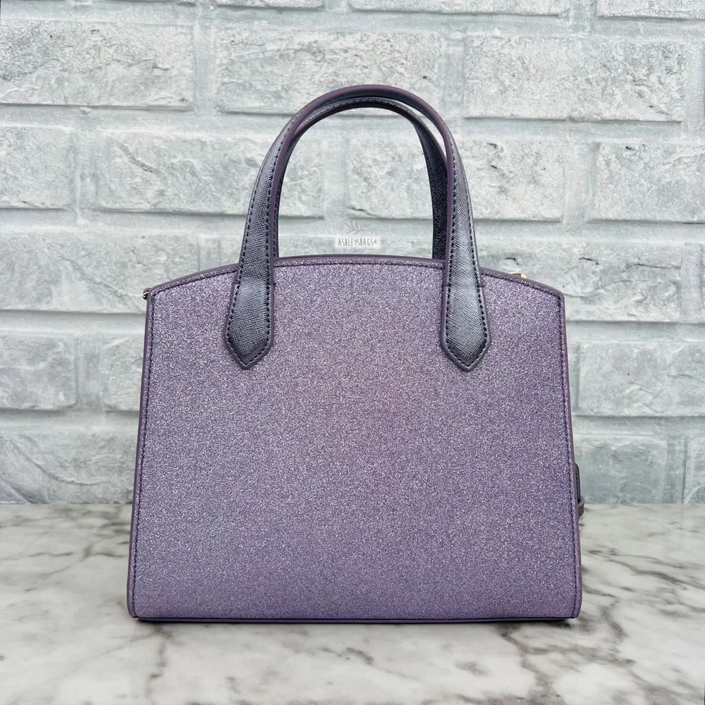 Kate Spade Tinsel Glitter Satchel & Card Holder Wallet In Lilac Frost - Picture 5 of 16